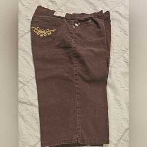 Brown Capris with Gold Embroidery